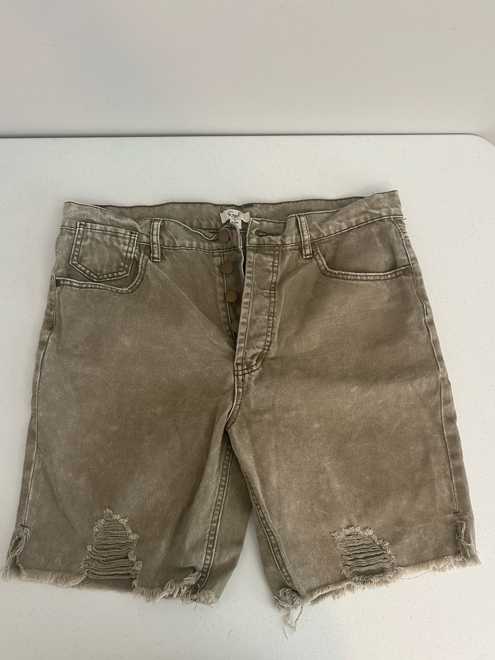 easel Washed Taupe Distressed High-Rise Jean Shorts